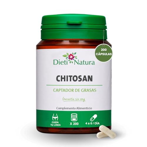 DIETI NATURA 200 Cápsulas Chitosan (Quitosano) - Chitosan Quemador de Grasas Natural - Modera la Ingesta Calórica - Fabricado en un Laboratorio Francés - Garantía sin OGM