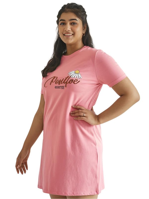 Women’s Cotton Nighty | Printed Knee Length Nighty | Short Sleeve Night Gown | Short Nightdress | Long T-Shirt | Casual Night Gown | Relaxed Fit Cotton Nightwear