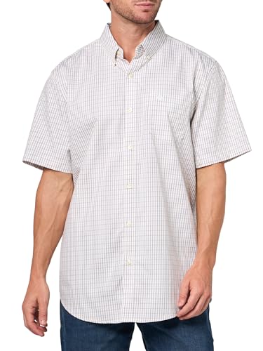 Dockers Men's Signature Shirt Short Sleeve Classic Fit with Stain Defender®, Cornelius Lucent White Plaid, Medium
