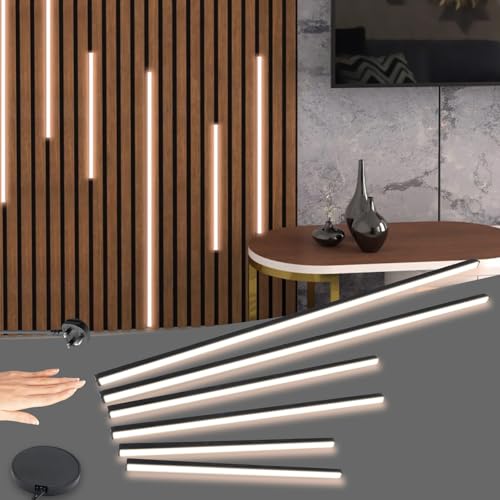 Image of LED Wall Panel Lights Black, Wood Slat Wall Panel Strip Light, 3000K Touch Switch Dimmable LED Recessed Lighting for Living Room Bedroom Bathroom Stairs, 6PCS, 40cm,60cm,90cm,White[Energy Class A]