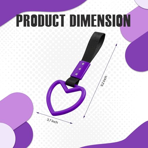 Image of 2PCS Heart Shaped Car Handle Straps, Rear Bumper Warning Keychain Ring for Car Exterior Accessories (Purple)
