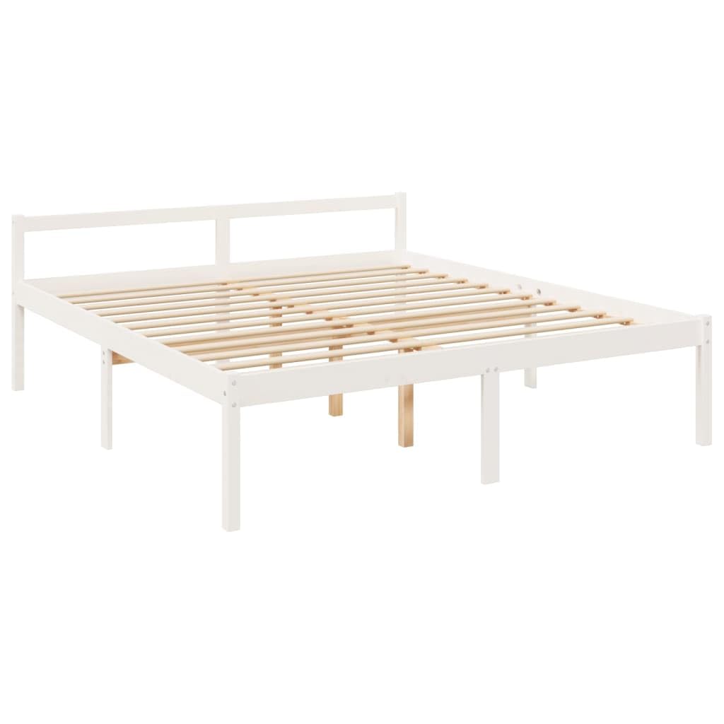 Seniorenbett 180x200 cm aus massivem Kiefernholz, Doppelbett in Weiß, Seniorengerechte Komforthöhe 45 cm, stabiles Bettgestell mit Kopfteil und Stauraum unter dem Bett