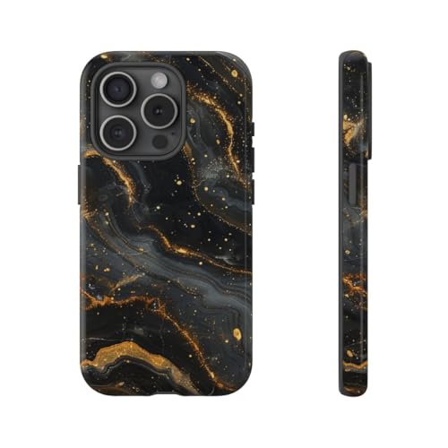 Coque iPhone 15 Pro marbré noir et or pour sublimer vos soirées