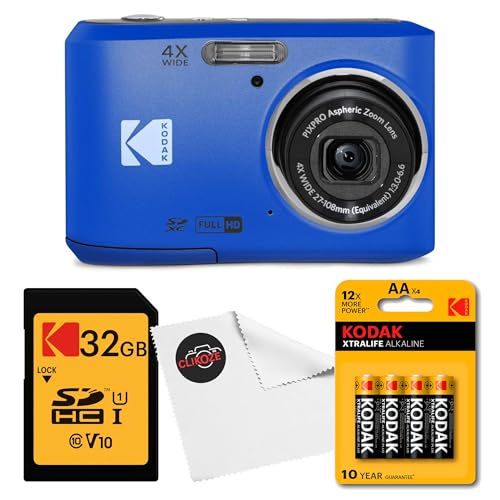 Kodak PIXPRO FZ45 Appareil Photo Numérique (Bleu) en Pack avec Carte Mémoire SDHC Classe 10 de 32 Go, Batteries Kodak AA Xtralife (Pack de 4) et Chiffon pour...