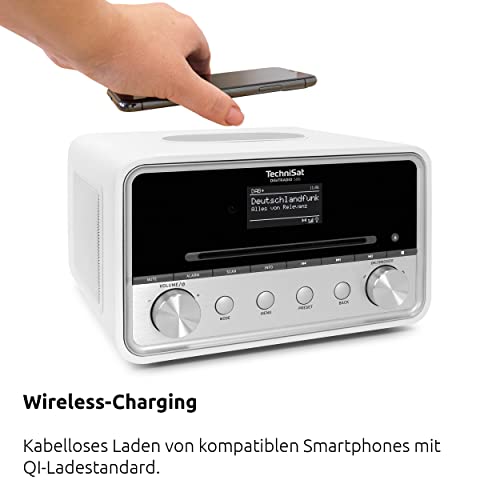 TechniSat DIGITRADIO 586 – DAB+ Hybridradio (Internetradio, UKW, Bluetooth, Spotify, Wireless Charging, App-Steuerung, OLED-Display, USB, CD, MP3, AUX, 20 Watt, Kompakt-Anlage, Fernbedienung) weiß