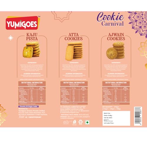 Image of Yumigoes Cookie Carnival Gift Pack 475g - Premium Assorted Cookies | Gourmet Snack Box for Diwali, Rakhi, Return Gifts & Celebrations