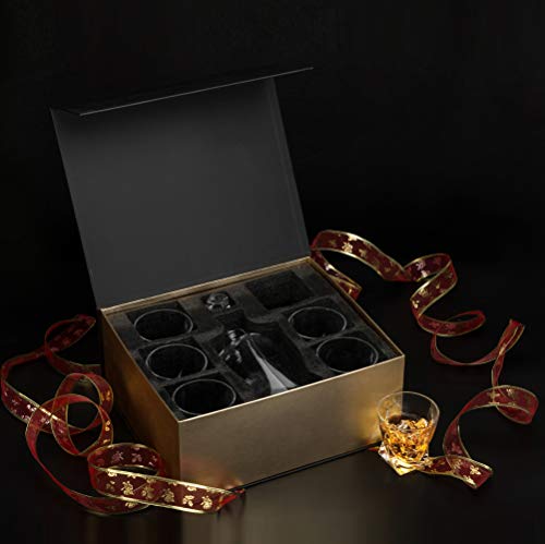 Decantador de whisky de cristal premium con 6 vasos antiguos para licores selectos 8