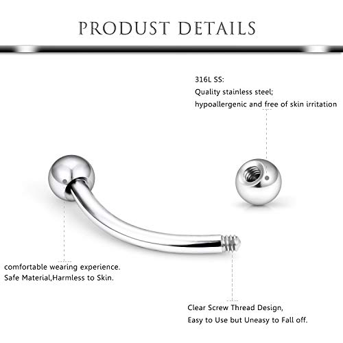 Hoeudjo Eyebrow Piercing Jewelry 16G Surgical Steel Curved Barbell with Ball Kit Tragus Ring Piercings Jewelry 16-24Pcs 6mm 8mm 10mm 12mm2