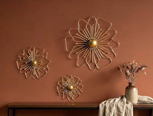 Image of Metscape India Metal Wall Sculpture | 31 x 31 cm | Gold Finish | Premium Decorative Wall Art for Living Room, Bedroom & Dining Area | Modern Home Decor Accent & Elegant Gifting Item