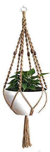 6 Legs Macrame Natural Jute And Cotton Plant Hanger & Holder And Metal Ring, 51-Inches Length (Without The White Pot And Plant) (Jute) (Brown-Jute) #TOP10