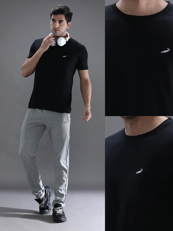 Image of CROCODILE Men Solid Sport Fit T Shirt | Round Neck | Short Sleeve | Regular Length | Basic Casual Pull On Topwear Grey Melange