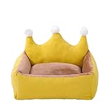 Cute Crown Pet Princess Beds for Small Dogs Luxurious Crown Dog Priness Beds Winter Warm Puppy Cat Sofa Bed Shih Tzu Yorkies Kennels Removable Mascotas Supplies (Yellow Crown, S Below 4.0kg)