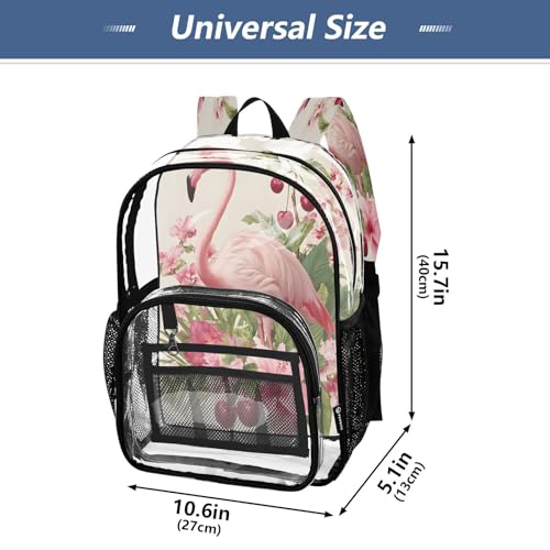 Flower Leaves Flamingo Cherry Clear Backpack Heavy Duty See Through Transparent PVC BookBag for Kids Boy Girl School Work4