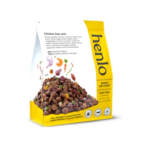 Henlo Baked Dry Dog Food for Adult Dogs | 3 KG | 100% Human-Grade Ingredients | Nutritionally Balanced Healthy Dog Food | Chicken Flavour | Suitable for All Breeds,Pack of 1