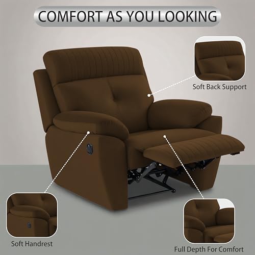 Image of Adorn India Premium Majestic 1 Seater Recliner Manual Sofa Chair | Brown Suede Velvet Fabric | Soft Padded Back Rest & Handrest | Living Room Recliner Chair | 3 Years Warranty