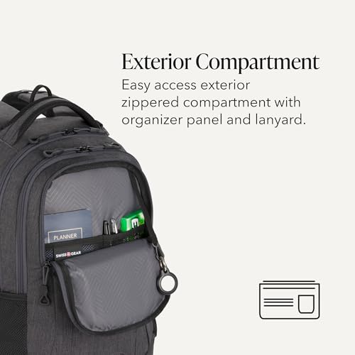 Image of SwissGear 5505 Cecil 16 inch Laptop Backpack Charcoal - Daily Laptop Bag with Gear Attachment Options - Multiple Organizer Pockets & Padded Shoulder Straps