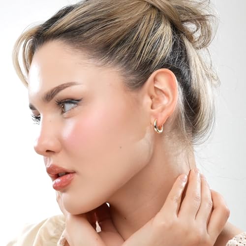 14K Gold Huggie Hoop Earrings for Women with 3 Charms - Baroque Pearl, Heart & Chain Dangles, Hypoallergenic Gift Set3