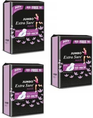 Jumbo Sanitary Pad maxi jumbo 320mm XXXl size For Women and Girl Combo 40+40+40 Pads Free 10+ 10+10 Pantyliner Pack Of 3 (150pads)