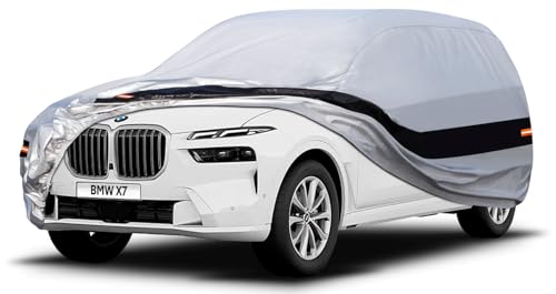 Image of Holhtly Car Cover Custom Fit for BMW X7, Car Covers for Automobiles All Weather Waterproof Sun Snow Rain Wind Dust Protection, Outdoor Car Cover Gray & Black