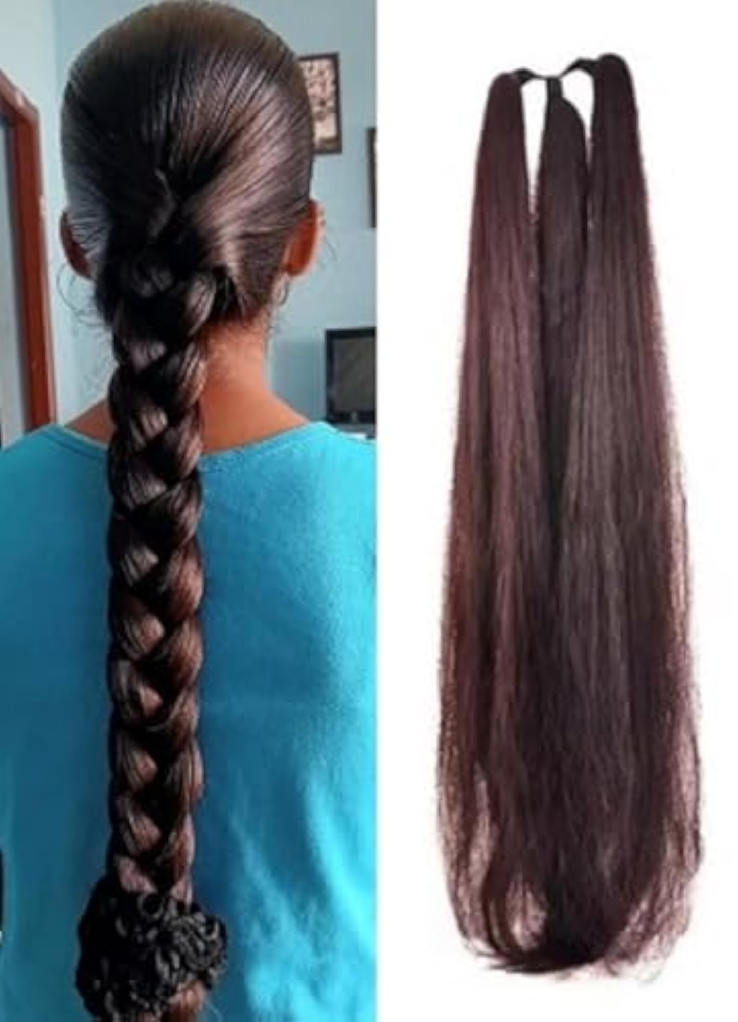 Straight Long Brown Synthetic Hair Extension, 24 Inches