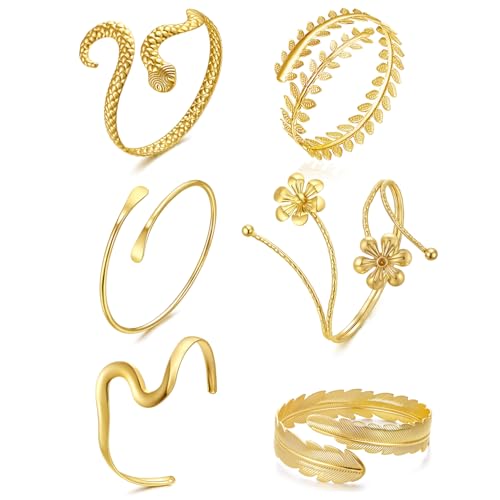 COLOYAN 6 PCS Arm Cuff Jewelry for Women, Arm Bracelet Upper Arm, Gold Arm Cuff Bangle Band Adjustable Armband Set