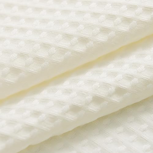 Image of Waffle Weave Fabric Shower Curtain Heavyweight 230 GSM, Hotel Luxury, Water Repellent, Washable, Cream Diamond Pattern Pique for Decorative Bathroom Curtains