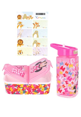 YTG Minnie Mouse Trinkflasche Sportflasche + Premium Brotdose Lunchbox Lunch-Set BPA Frei, Mehrfarbig Cover