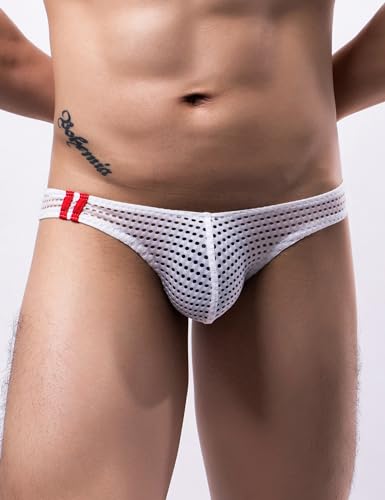 ohmydear Men's See Through Fishnet Underwear Briefs Low Rise Panties Breathable Bulge Pouch Briefs Mesh Underpants2