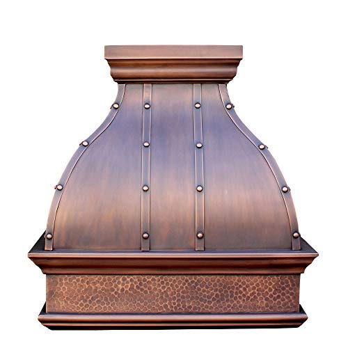 SINDA Hand-Hammered Copper Vent Hood Comes with SUS304 Professional Range Hood Insert, 48"Wx30"H Island Mount, H25SL-CI4830
