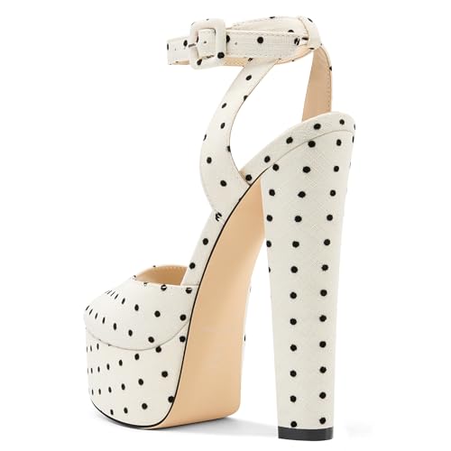 Image of NobleOnly Womens High Block Platform Heel Peep Toe Ankle Strap Sandals Buckle Prom Dress Shoes 5.9 Inches Heels