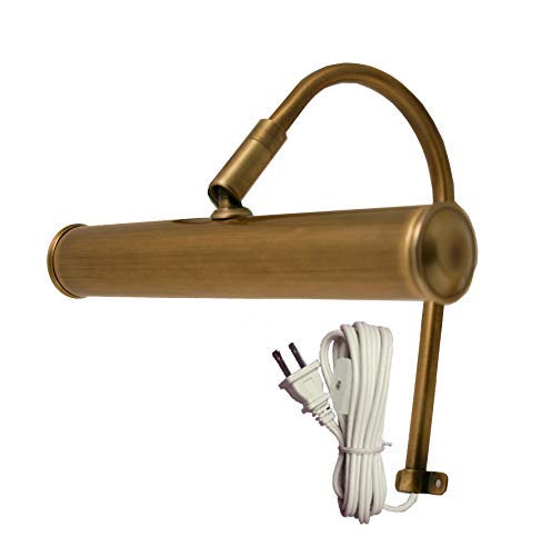 8" Picture Light, Antique Brass, Goose Neck Style, Wall Mount, 5.4' White Cord With On/Off Switch 1.6" Up From Plug_Pctr8Ab #TOP28
