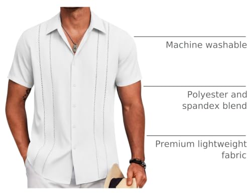 Image of COOFANDY Mens Cuban Guayabera Shirt Short Sleeve Button Down Shirts Summer Beach Vacation Shirts