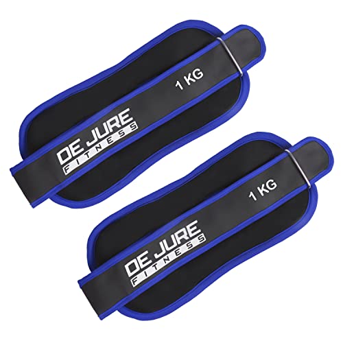 Image of DE JURE FITNESS Adjustable Ankle Weights Set 2KG (1Kg x 2) � Grey | Cardio, Running, Weight Training & Home Gym | Spandex + Cast Iron | Comfortable Fit with Velcro Strap | Unisex Fitness Gear - Blue