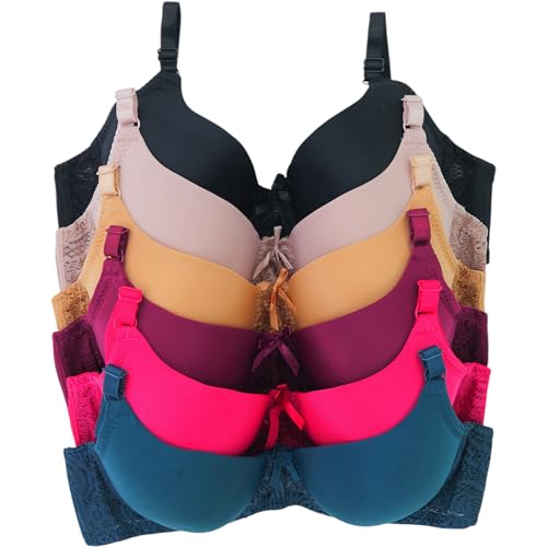 Image of ToBeInStyle Women's Pack of 6 Padded Assorted Styles Supportive Bras Cup Size - A to DDD