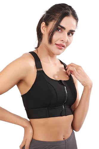 Image of Women Polyester Spandex High Impact Front Zip Sports Bra Fitness Criss Cross Back Crop Tops for Gym, Yoga & Workout - Size: M-4XL