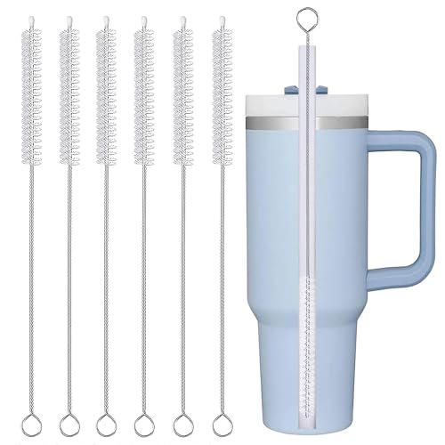 Stanley Straw Cleaner Brush Extra Long 12 inch Stainless Steel Nylon Bristles Stanley Brush Cleaner for Cleaning 20-40 OZ Stanley Cup Insulated Bottles Water Bottles Tumbler cups Tube (6 Pcs)