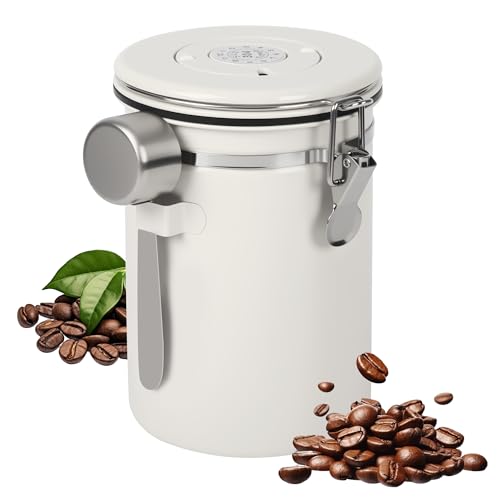 BUCOMTU Luftdichte Edelstahl Kaffeedose, 1,8 L Kaffeedose Luftdicht, KaffeebohnenbehäLter mit EdelstahllöFfel, Multifunktionales Kaffeebohnen...