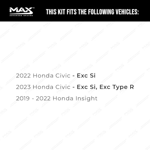Image of Max Advanced Brakes Front & Rear Brake Kit Compatible With 2019 2020 2021 2022 2023 Honda Civic Insight Excl. Si Replacement Drilled Slotted Black Coated Disc Brake Rotors and Ceramic Brake Pads