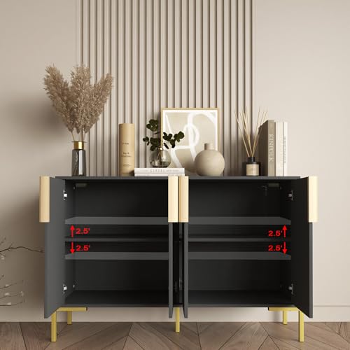BOCVKENN Farmhouse Buffet Sideboard Cabinet with Storage, Coffee Bar Station Table with Fluted Doors, Modern Wood Cupboard for Kitchen, Livingroom, Entryway (Black) - Image 8