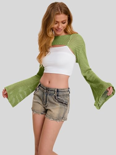 Image of Bloggerlove Crochet Crop Tops for Women Trendy Bolero Hollow Out Shrug Sweaters Sexy Beach Cover Ups Y2K Tops S-XL