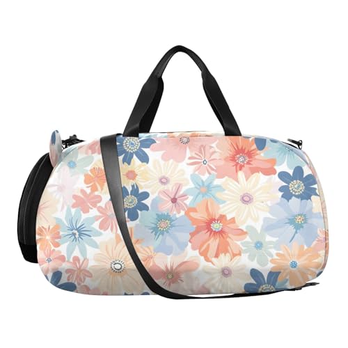 Duffle Bag Kids Gym Bag with Shoes Compartment & Wet Separation Overnight Travel Duffel Bag Floral Designs Pastel for Girl Boy2
