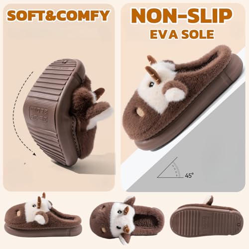 Cow Fuzzy Animal Slippers for Women & Men, Womens Mens Cute Fluffy Plush Warm Memory Foam House Slippers4