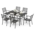 Sophia & William Patio Dining Set Metal Outdoor Table and Chairs Furniture Set 7 Piece, Large 60.2" Dining Table with Umbrella Hole and 6 Backyard Garden Chairs Support 300LBS for Deck, Lawn, Garden