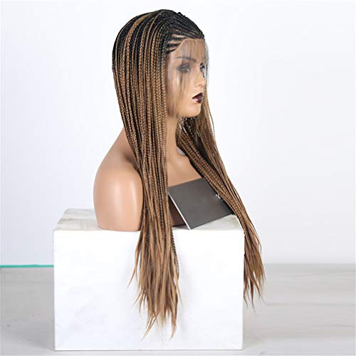 Perruque lace front synthétique longue ombrée marron tressée 20 pouces - 3