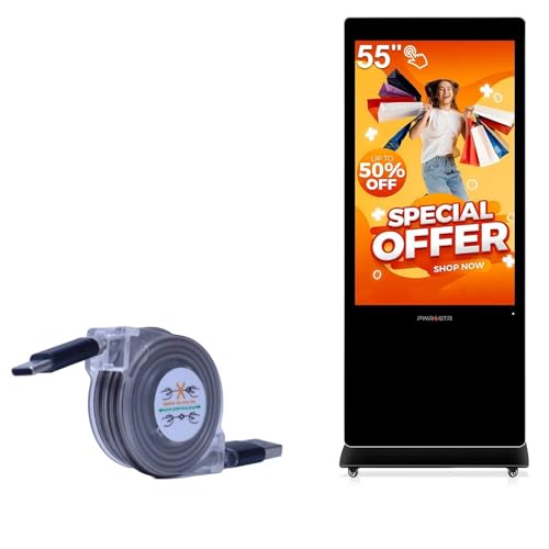 BoxWave Cable Compatible with PWR4GTR Digital Signage Display 55 Inch - miniSync - USB-A to USB Type-C, Retractable Cable 5 Pre-Set Lengths Avoid Tangles
