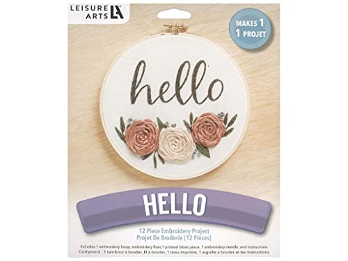 LEISURE ARTS Embroidery Kit 6" Hello - Embroidery Kit for Beginners - for Adults Cross Stitch Kits Cross Stitch Kits Beginners Patterns