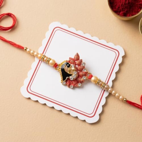 Image of Set for Brother Set of 2, Designer Peacock Rakhi for Brother Boy Men, Premium Kalash Raki for Bhaiya, Traditional Rakshabandhan Rakhis with Best Wishes Card and Tillak Set, Thread (g)
