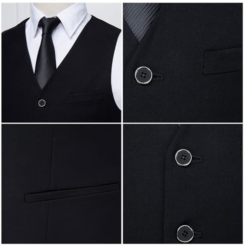 Men's Formal Waistcoat, Plus Size Loose Suit Vest Sleeveless V Neck, Business Casual Fat Men Dress for Tuxedos Wedding,9XL,Black3