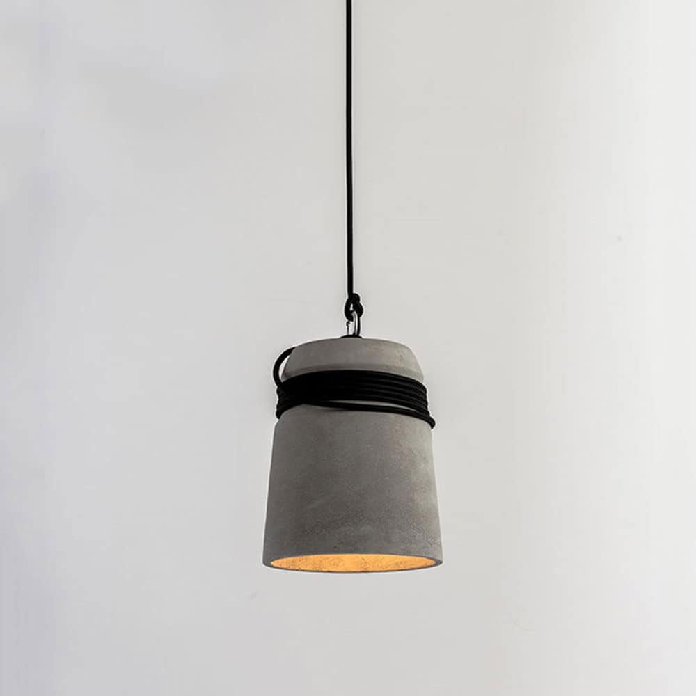 Lustre suspendu industriel en ciment et abat-jour tissé vintage rétro type C