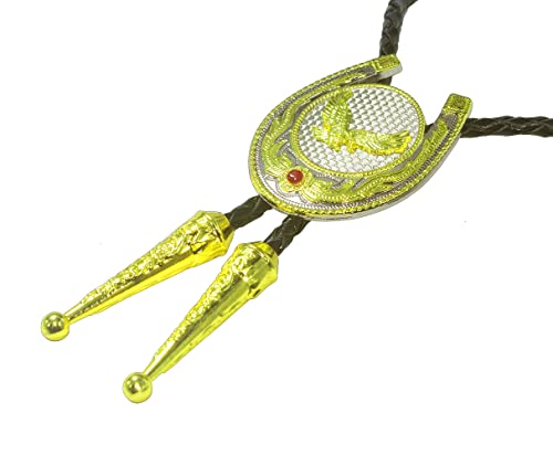 Moranse Bolo Tie With Western Cowboy Hat Saddle And Knight Boots Style Genuine And Cowhide Rope (Horseshoe Style Flying Eagle) #TOP4